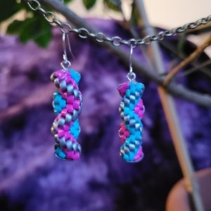 Blue Purple Silver Zigzags - Handmade Lanyard / Scoobidou Earrings
